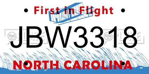 JBW3318 North Carolina License Plate