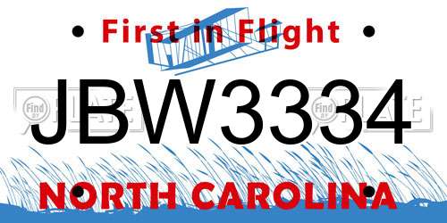 JBW3334 North Carolina License Plate