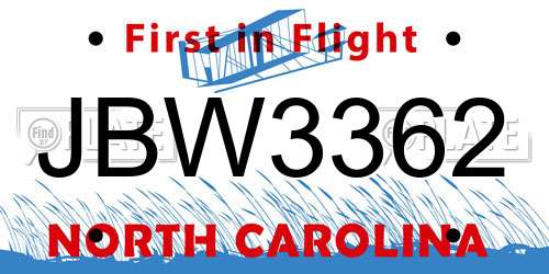JBW3362 North Carolina License Plate