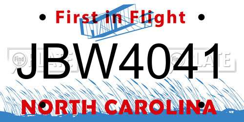 JBW4041 North Carolina License Plate