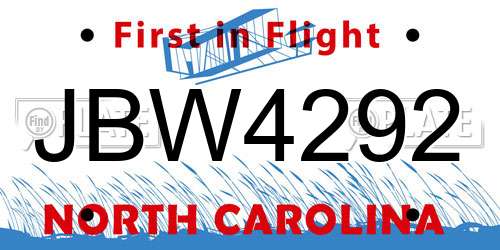 JBW4292 North Carolina License Plate