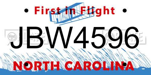 JBW4596 North Carolina License Plate