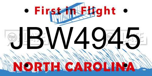 JBW4945 North Carolina License Plate