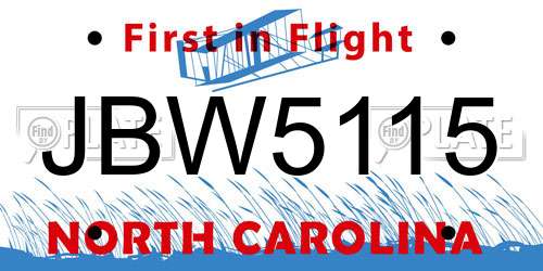 JBW5115 North Carolina License Plate