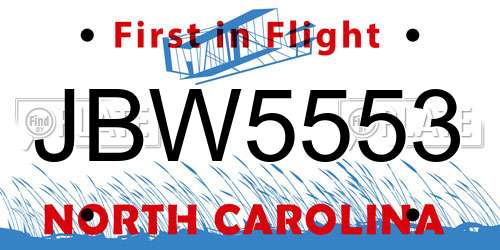 JBW5553 North Carolina License Plate