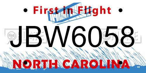JBW6058 North Carolina License Plate