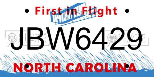 JBW6429 North Carolina License Plate