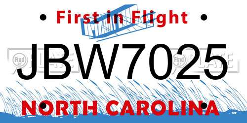 JBW7025 North Carolina License Plate