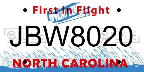 JBW8020 North Carolina License Plate