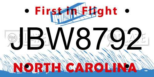 JBW8792 North Carolina License Plate