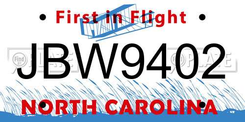 JBW9402 North Carolina License Plate