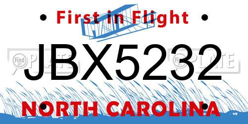 JBX5232 North Carolina License Plate