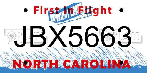 JBX5663 North Carolina License Plate