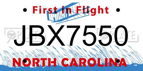 JBX7550 North Carolina License Plate