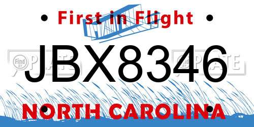JBX8346 North Carolina License Plate