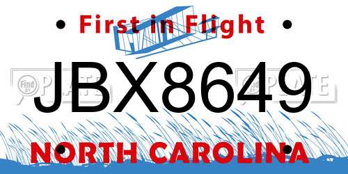 JBX8649 North Carolina License Plate