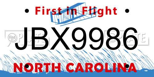 JBX9986 North Carolina License Plate
