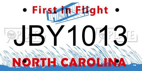 JBY1013 North Carolina License Plate