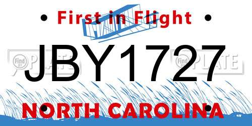 JBY1727 North Carolina License Plate