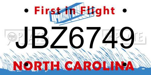 JBZ6749 North Carolina License Plate