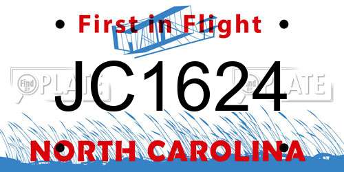 JC1624 North Carolina License Plate