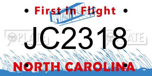 JC2318 North Carolina License Plate