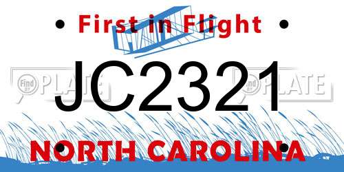 JC2321 North Carolina License Plate