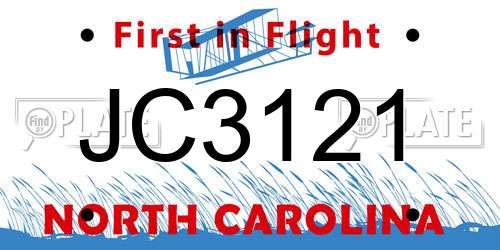 JC3121 North Carolina License Plate