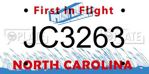 JC3263 North Carolina License Plate