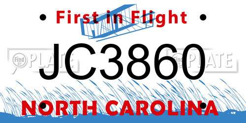 JC3860 North Carolina License Plate
