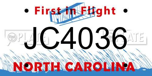 JC4036 North Carolina License Plate