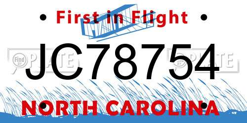 JC78754 North Carolina License Plate
