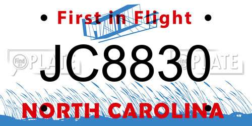 JC8830 North Carolina License Plate