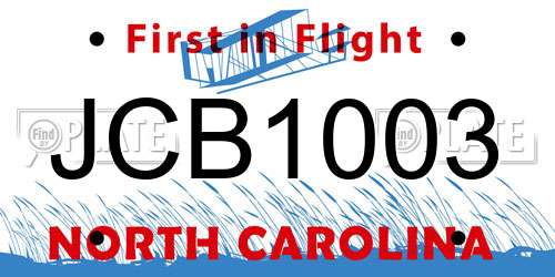 JCB1003 North Carolina License Plate