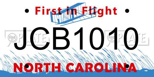 JCB1010 North Carolina License Plate