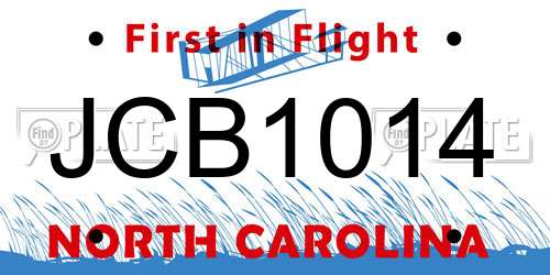 JCB1014 North Carolina License Plate