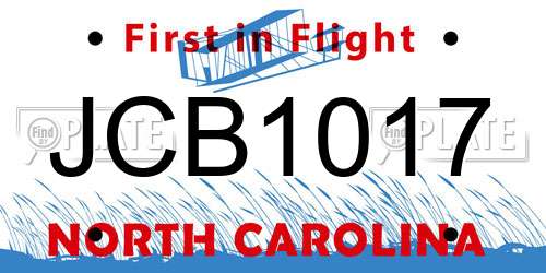 JCB1017 North Carolina License Plate