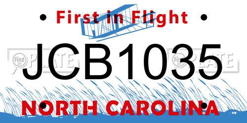 JCB1035 North Carolina License Plate