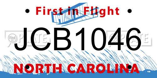 JCB1046 North Carolina License Plate