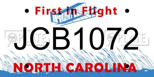 JCB1072 North Carolina License Plate