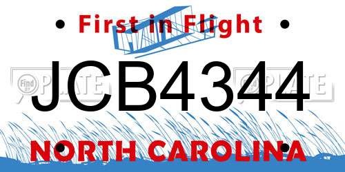 JCB4344 North Carolina License Plate