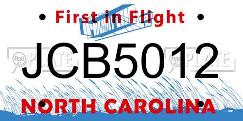 JCB5012 North Carolina License Plate