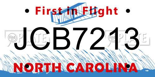 JCB7213 North Carolina License Plate