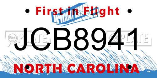 JCB8941 North Carolina License Plate