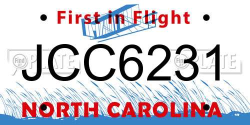 JCC6231 North Carolina License Plate