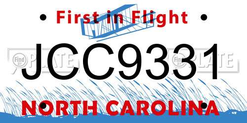 JCC9331 North Carolina License Plate
