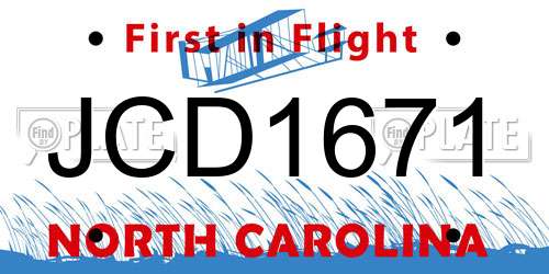 JCD1671 North Carolina License Plate
