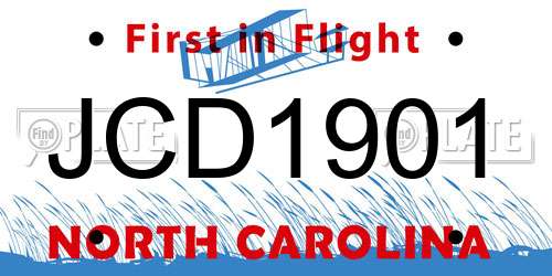 JCD1901 North Carolina License Plate