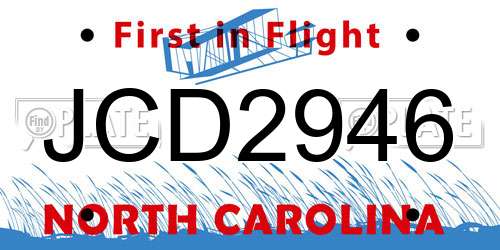 JCD2946 North Carolina License Plate