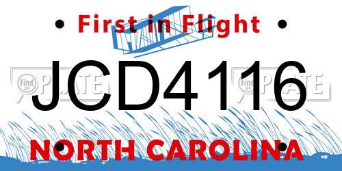 JCD4116 North Carolina License Plate
